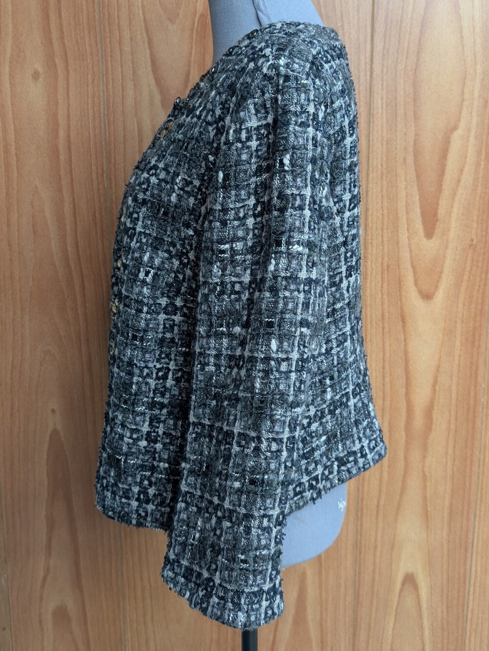 Boden Limited Edition Gray Wool Tweed Embellished Crystal Lady Jacket Size 14 - Picture 6 of 11
